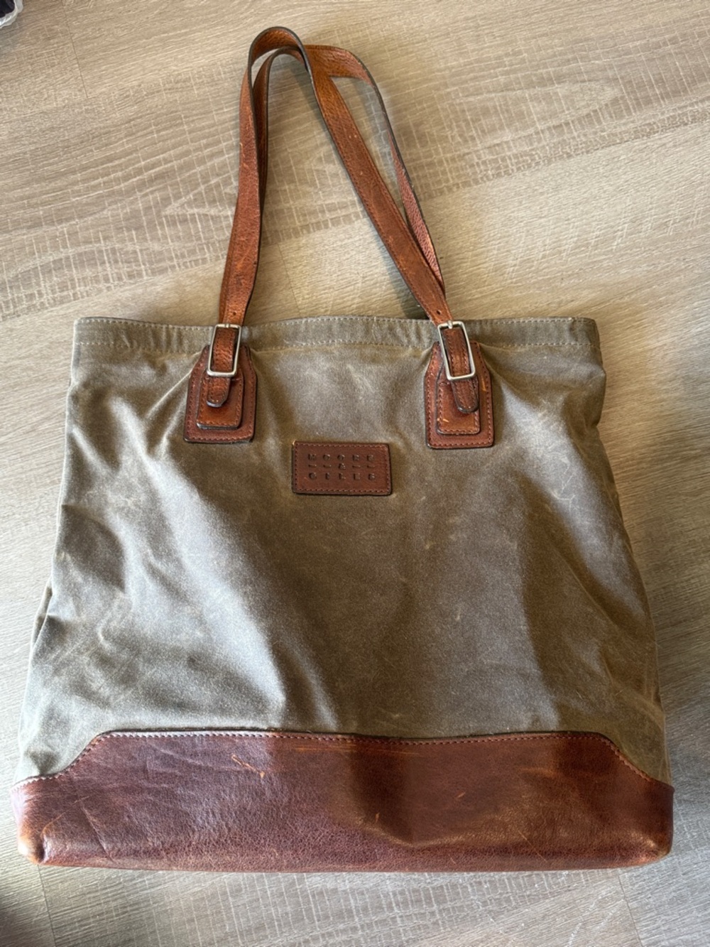 Waxed Canvas Tote with Brown Leather Trim